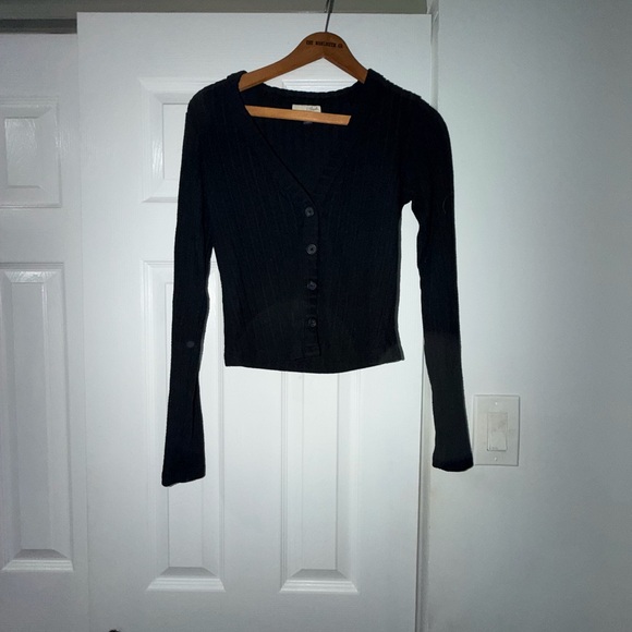 Target Black Ribbed Button-Up Cardigan - Picture 3 of 3